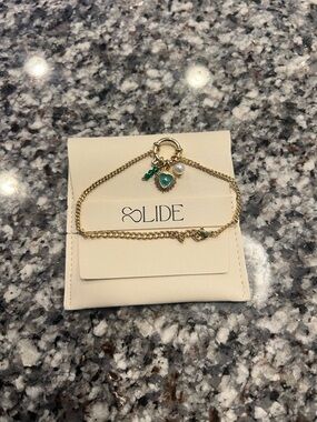 Slide Jewelry Gold Charm Holder Bracelet w/ Charms